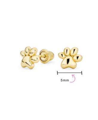 Tiny Mini BFF Animal Puppy Kitten Pet Dog Lover Cat Paw Print Stud Earrings 14K Yellow Gold Safety Clutch Screw back