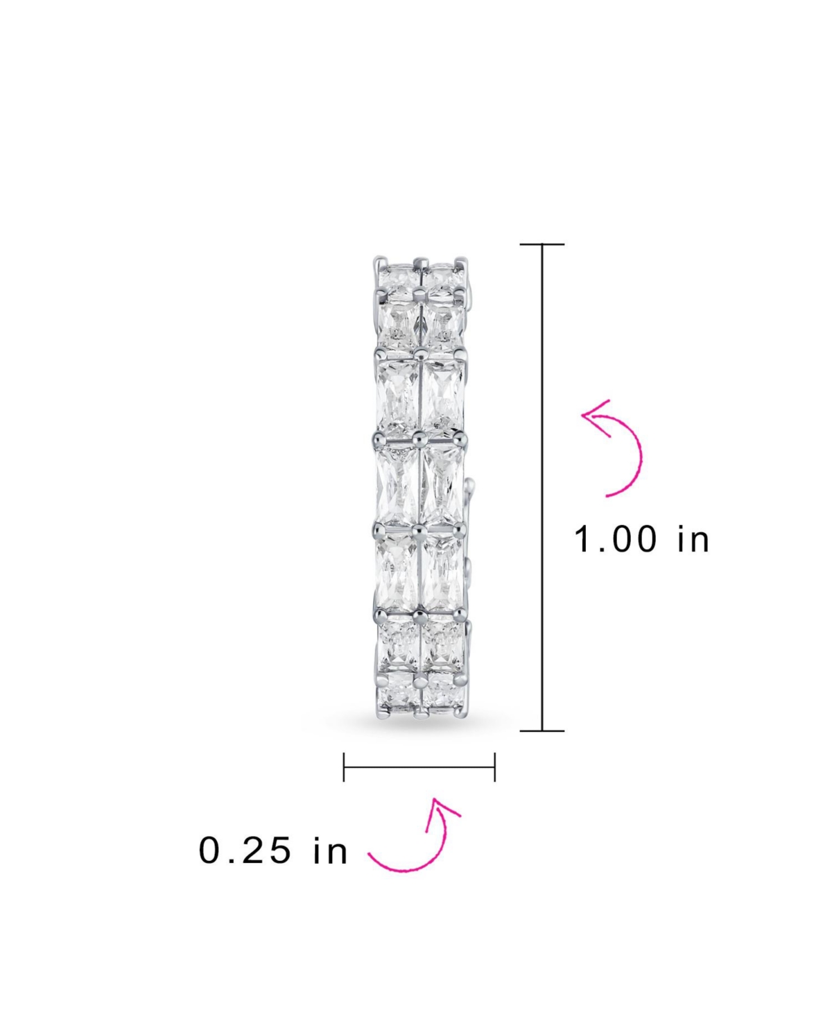 Bling Jewelry Classic Statement Cz Double Row Emerald Cut Cubic Zirconia Eternity Hoop Earrings Prom For Pierced Ear Diameter
