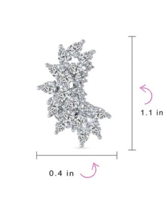 Elegant Classic Teardrop Shape Ear Crawler Clusters Cubic Zirconia CZ Leaf Clip On Earrings Prom Formal Party