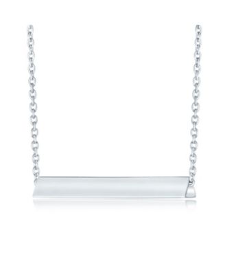 Message Initials Simple Geometric Minimalist 3 Sided Tube Horizontal Bar Pendant Necklace For Women Sterling Silver