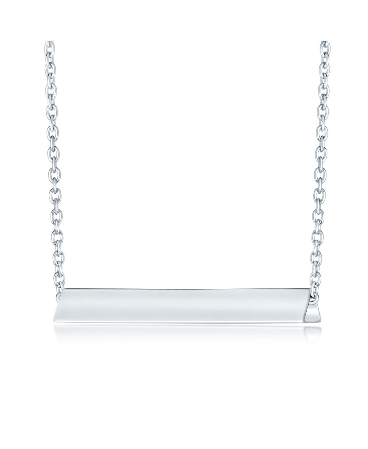 Bling Jewelry Message Initials Simple Geometric Minimalist 3 Sided Tube Horizontal Bar Pendant Necklace For Women Sterling- Silver