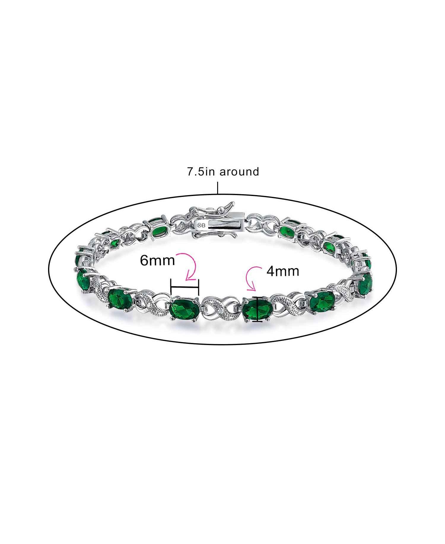 Birthstone Dark Pink Color CZ Oval Infinity Tennis Bracelet Silver Plated