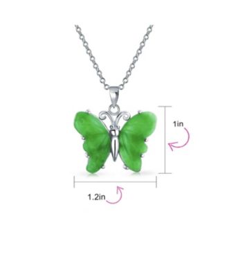 Handcrafted Carved Green Natural Jade Garden Butterfly Pendant Necklace For Women Sterling Silver With Chain