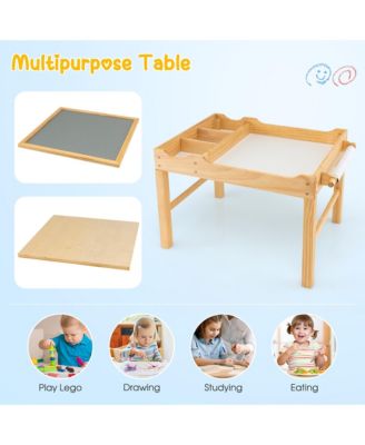 Kids Multi Activity Play Table Wooden Building Block Desk with Storage Paper Roll