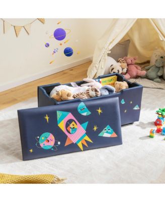 Kids Upholstered Storage Ottoman Bench Versatile Toy Chest Footrest Stool