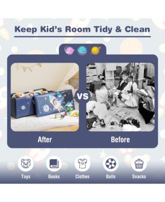 Kids Upholstered Storage Ottoman Bench Versatile Toy Chest Footrest Stool