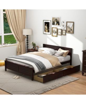 Full Size Bed Frame with Storage Drawers and Solid Wood Headboard