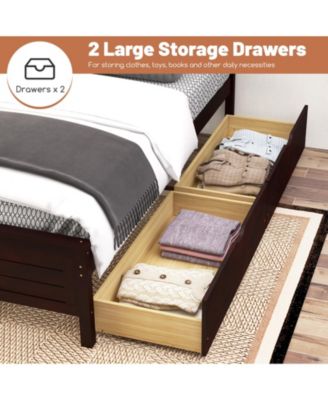 Full Size Bed Frame with Storage Drawers and Solid Wood Headboard
