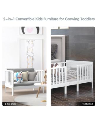 2-in-1 Convertible Kids Bed with Guardrails and Wooden Frame for Safe Sleeping