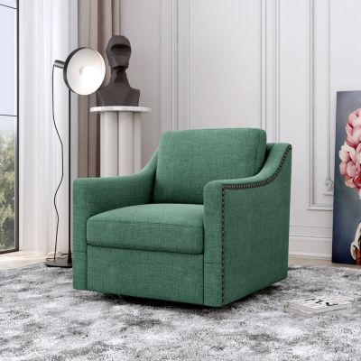 Streamdale Swivel Armchair in Cotton Linen with Brass Accents