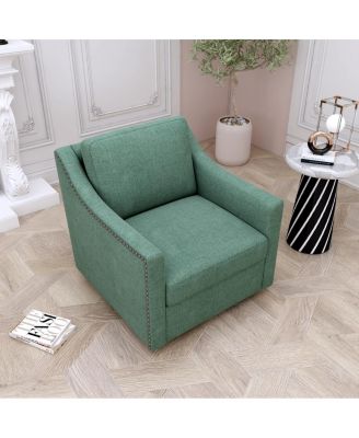 Streamdale Swivel Armchair in Cotton Linen with Brass Accents