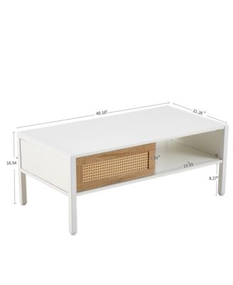 Modern white rattan coffee table with storage and metal legs