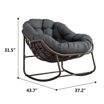 Grey Padded Rattan Outdoor Rocking Chair