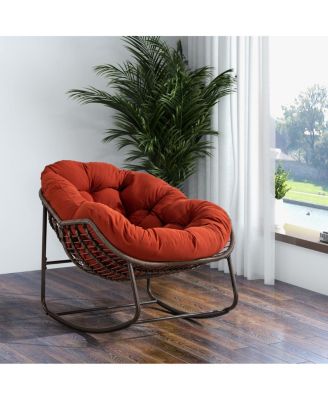 Orange Rattan Rocking Chair with Cushion