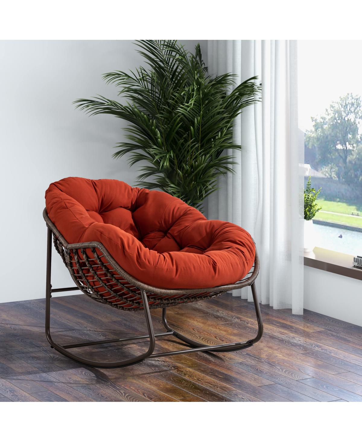 Streamdale Furniture Orange Rattan Rocking Chair with Cushion