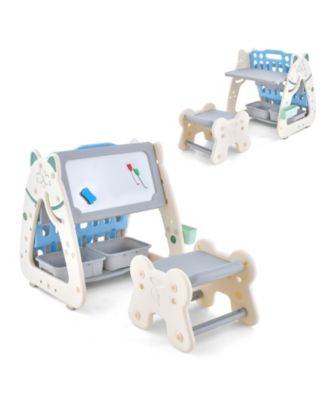 3-In-1 Double Sided Magnetic Dry-Erase Board with Stool and Flipped Writing Desktop