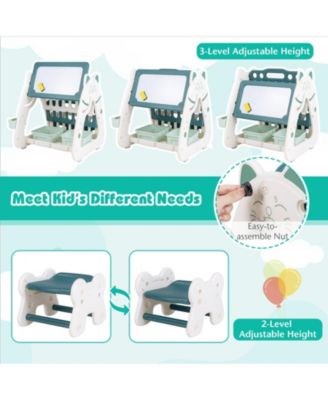 3-In-1 Double Sided Magnetic Dry-Erase Board with Stool and Flipped Writing Desktop