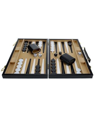 Black Leatherette Backgammon Set, 14.75 x 9.75 in. closed