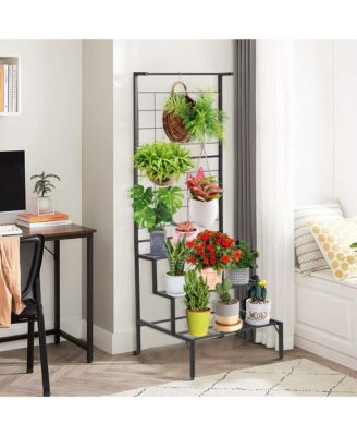 3-Tier Hanging Plant Stand Flower Pot Organizer Rack w/Grid Panel Display Shelf