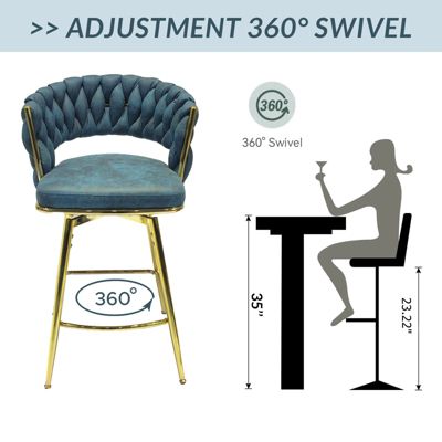 Streamdale Blue Upholstered Bar Stools Set Of 2 With Swivel