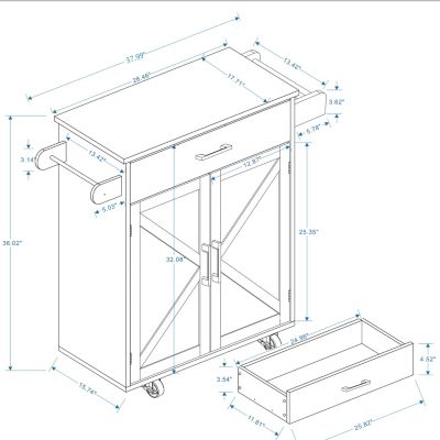 Rolling Kitchen Trolley Cart with Shelves & Towel Rack