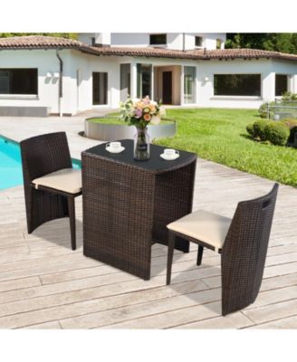 3 PCS Cushioned Outdoor Wicker Patio Set Garden Lawn Sofa Furniture Seat No Assembly
