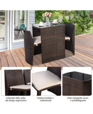 3 PCS Cushioned Outdoor Wicker Patio Set Garden Lawn Sofa Furniture Seat No Assembly