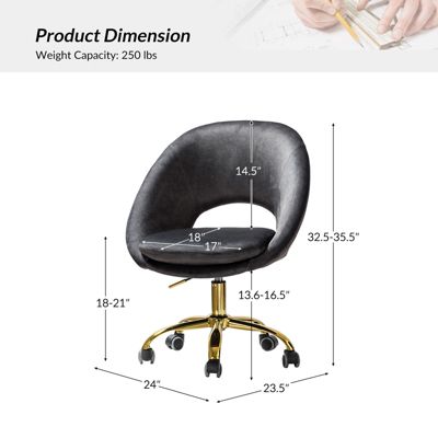 Modern Velvet Office Chair with Adjustable Swivel for Study Vanity