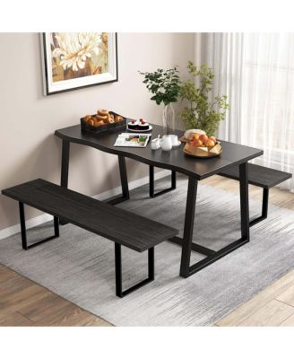 63" Large Dining Table for 4-6 People with Wavy Edge Heavy-duty Metal Frame