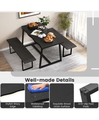 63" Large Dining Table for 4-6 People with Wavy Edge Heavy-duty Metal Frame