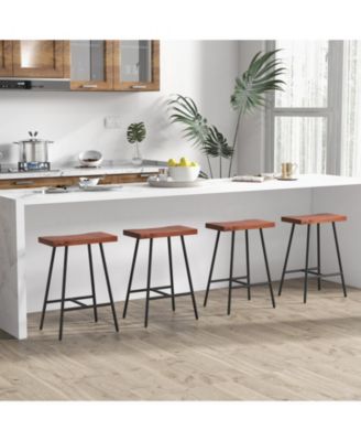 Set of 2 Industrial Saddle Stool Counter Height Bar Stool Dining Pub Chair w/ Metal Frame