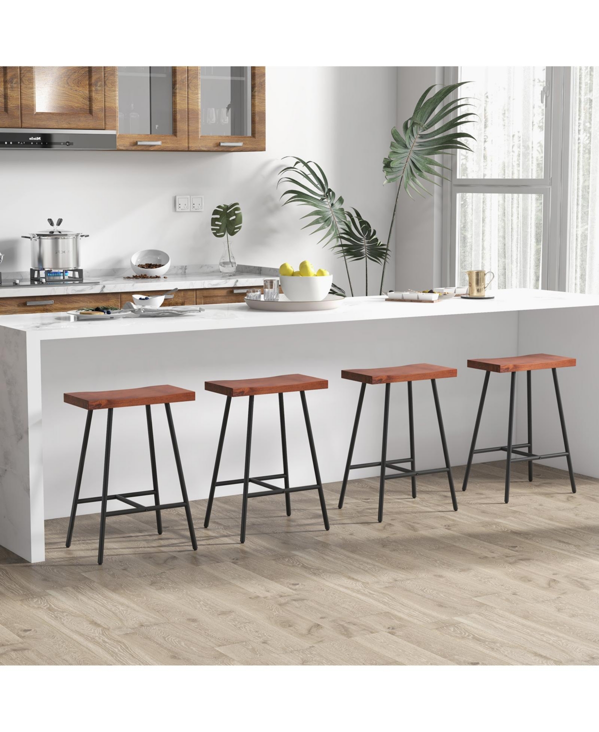 Costway Set of 2 Industrial Saddle Stool Counter Height Bar Stool Dining Pub Chair w/ Metal Frame