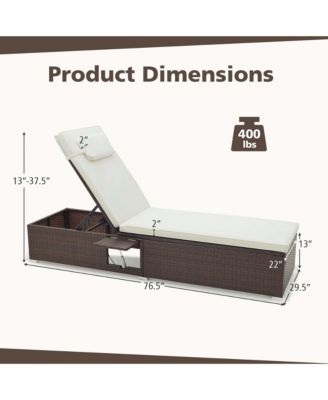 2 PCS Patio Chaise Lounge with 6-level Backrest, Comfy Seat Cushion & Headrest