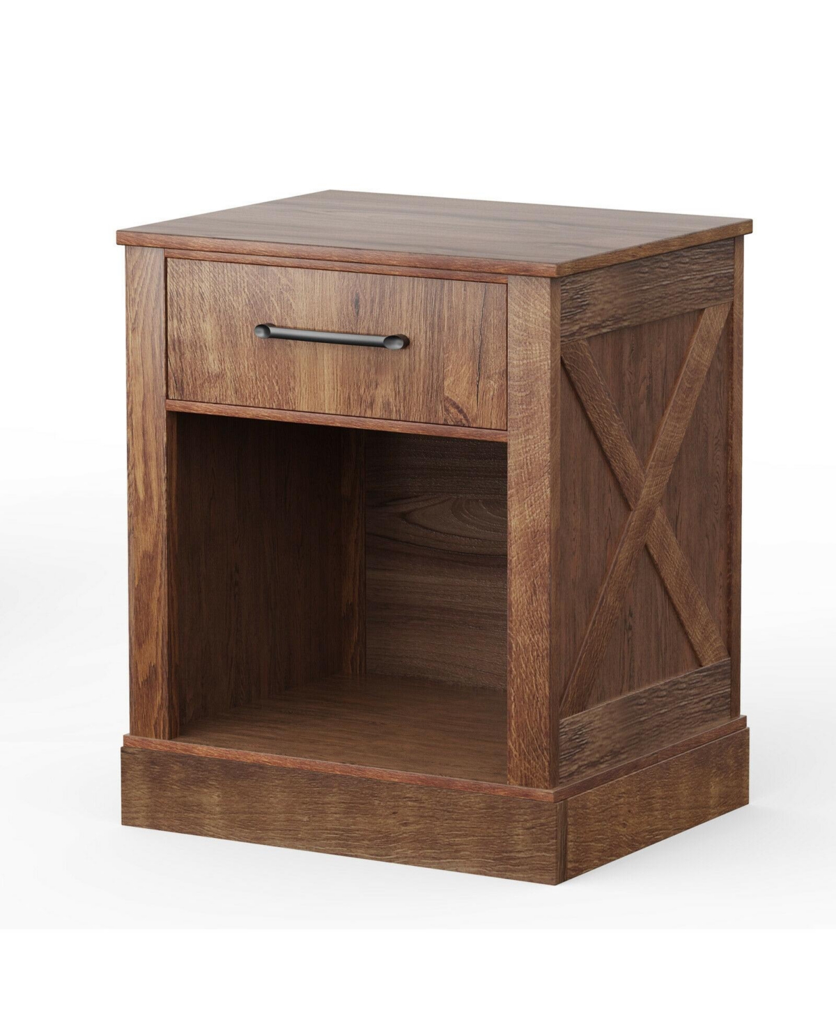Sugift Compact Nightstand with Drawer and Open Compartment- Brown