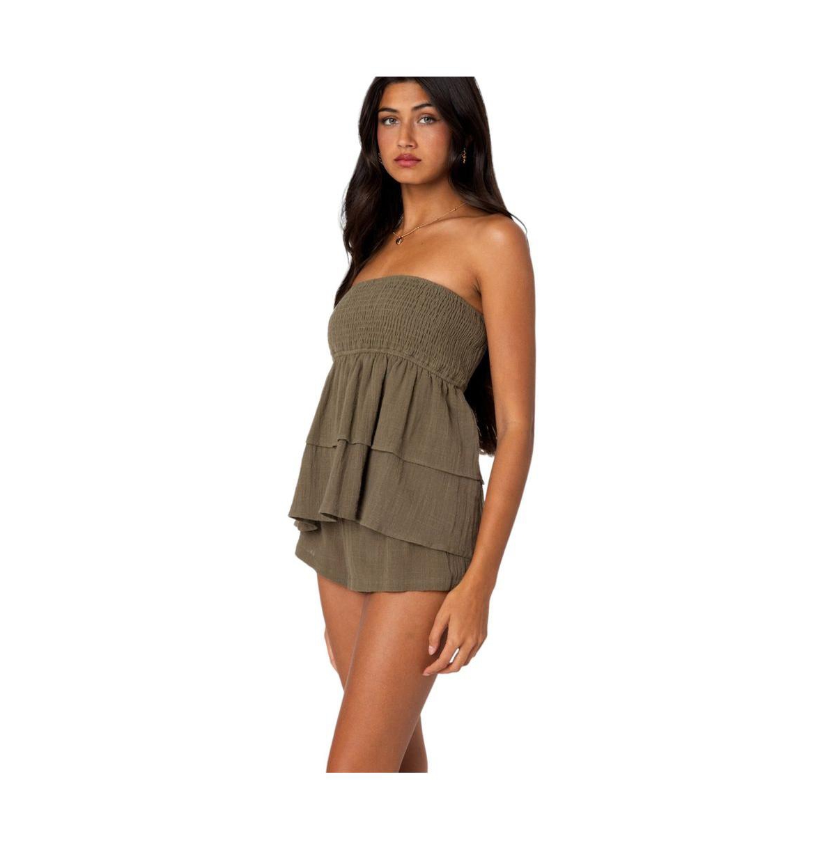Edikted Women's Harleigh Ruffled Linen Look Tube Top