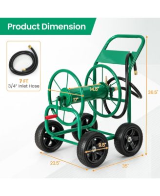 Garden Water Hose Reel Cart with 4 Wheels and Non-slip Grip - Green