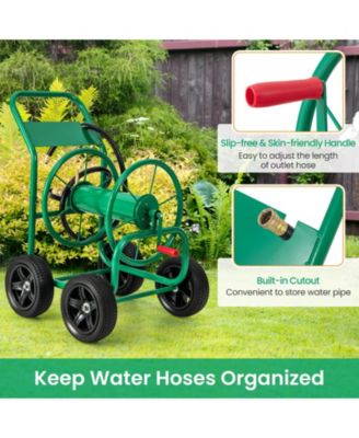 Garden Water Hose Reel Cart with 4 Wheels and Non-slip Grip - Green