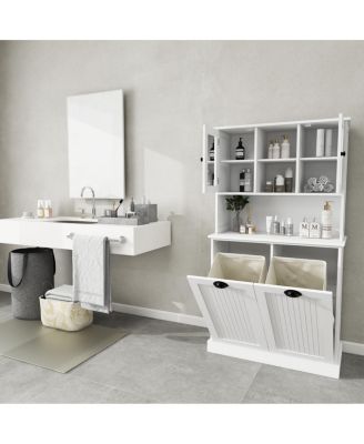 Tilt-Out Laundry Basket Cabinet with Shelves