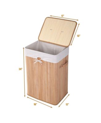 Rectangle Bamboo Hamper Laundry Basket Washing Cloth Bin Lid