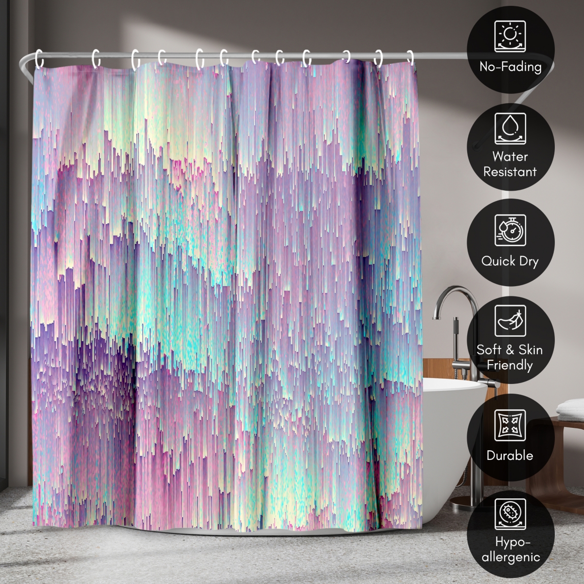 Americanflat Shower Curtain - Abstract Design - Iridescent Glitches by Emanuela Carratoni