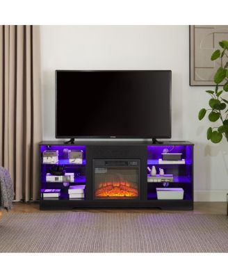 Modern Black Electric Fireplace TV Stand, 58" Width