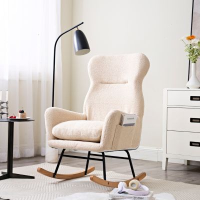 Modern High-Backed Rocking Sofa Chair in Teddy Material