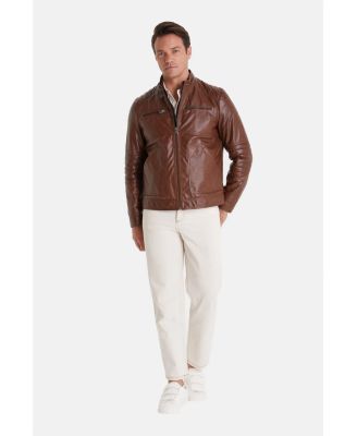 Men's Brown Leather Jacket, Elephant Brown