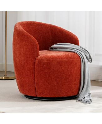 Chenille Swivel Barrel Chair with Metal Ring
