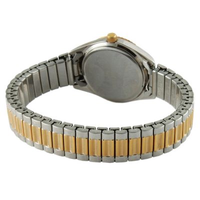 Men's Two Tone Expansion Watch with Stretch Bracelet and Ribbed Coin Edge Bezel
