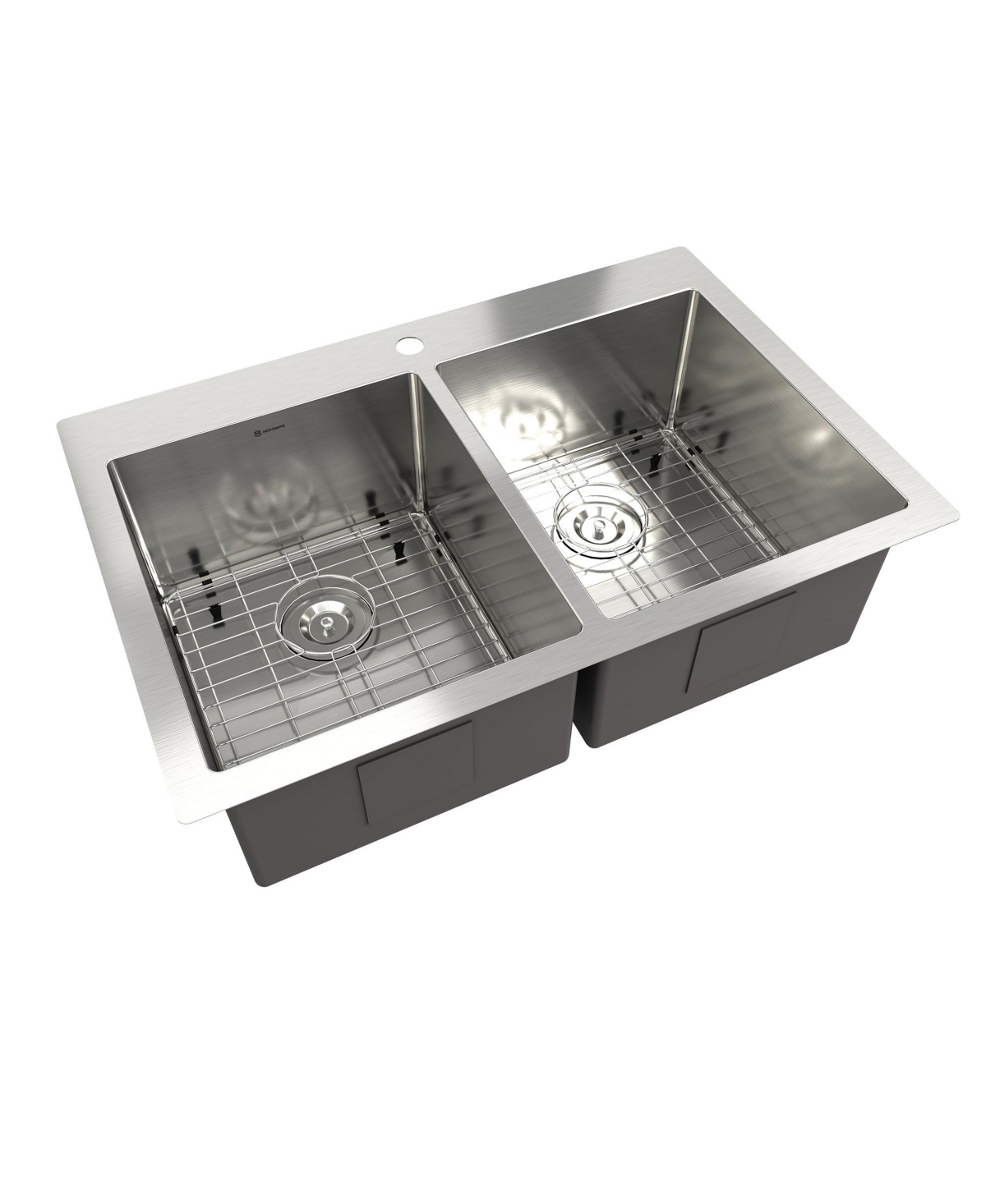 Drop-In 33-in x 22-in Brushed Stainless Steel Double Bowl Kitchen Sink with Accessories - brushed