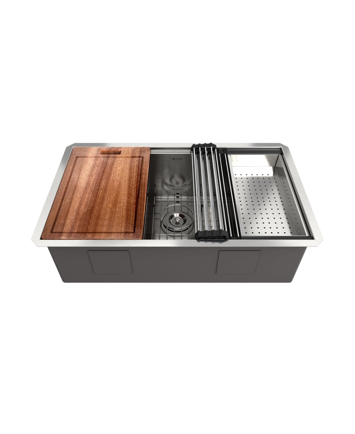 Mondawe Undermount 32-in x 19-Stainless Steel Single Bowl Workstation Kitchen Sink - brushed