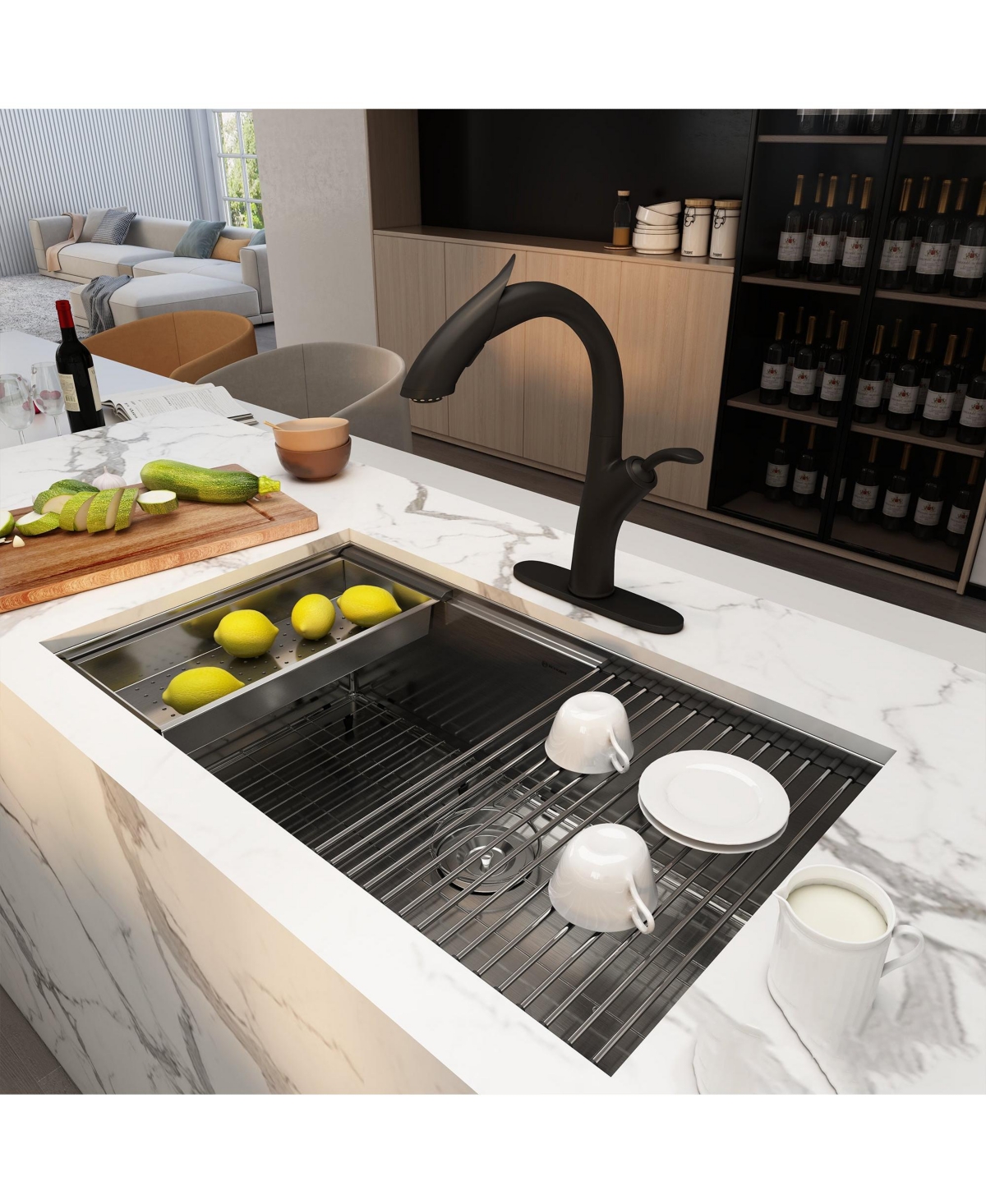 Mondawe Undermount 32-in x 19-Stainless Steel Single Bowl Workstation Kitchen Sink - brushed