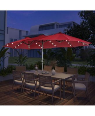 Outdoor Double-Sided Patio Umbrella with Base 36 LED Light Market Umbrella with Cover