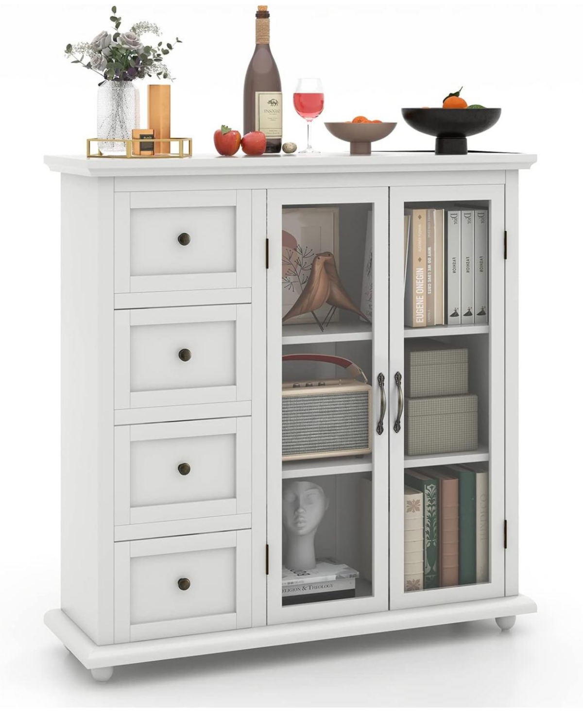 Sugift Buffet Sideboard Table Kitchen Storage Cabinet with Drawers and Doors